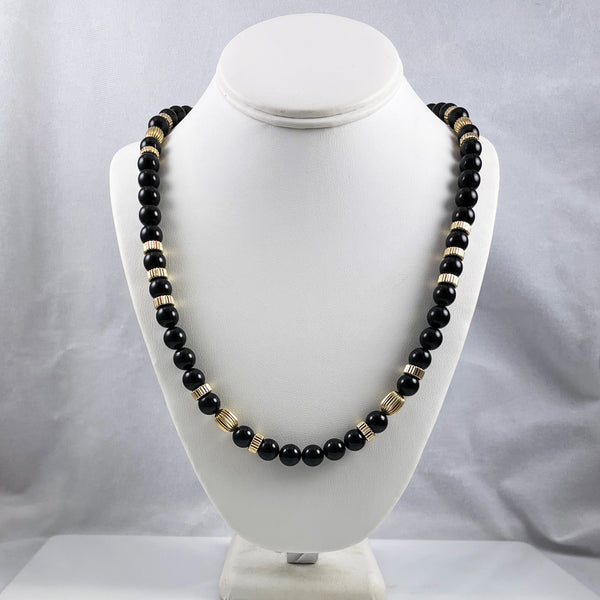 Black Onyx & Gold Beaded Necklace Opera