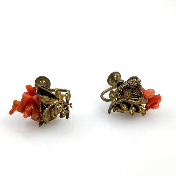 Antique Coral online Brass Gold Toned Screw Back Earrings