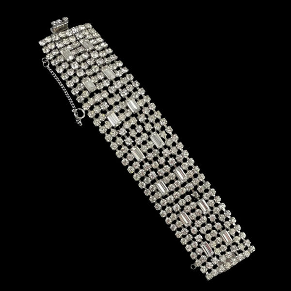 1950s rhinestone bracelet ,wide,with hot baguettes,teardrops and round stones