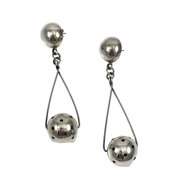 Gathered hoop dangling earrings in sterling outlet silver from Mexico