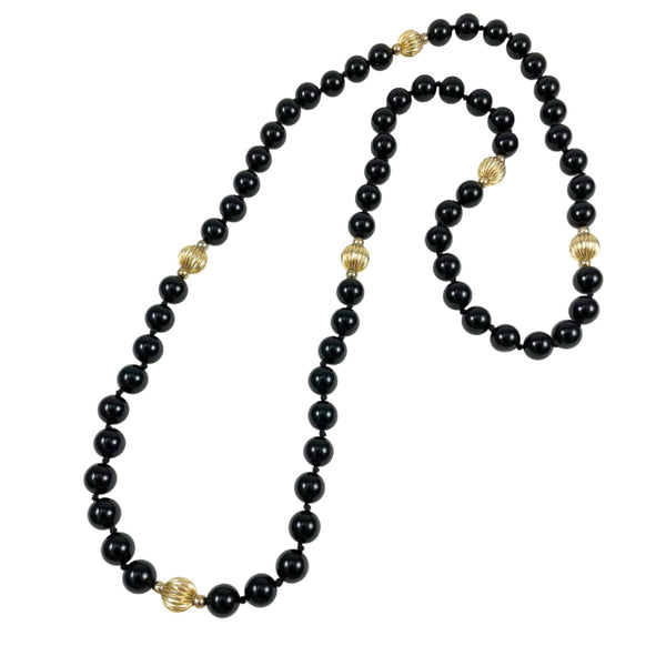 Black Onyx & Gold Beaded Necklace 10mm – Estatebeads