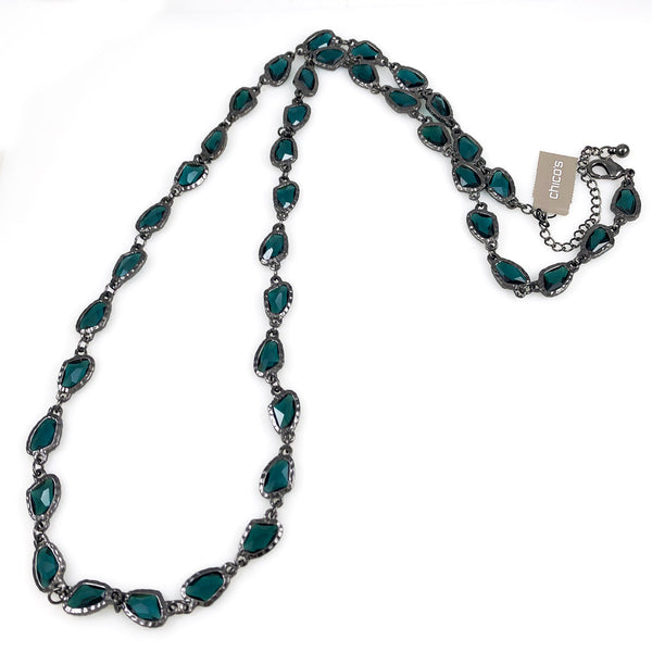 33-37 Chico's Long Faux-Turquoise Rhinestone Charm Necklace Chain