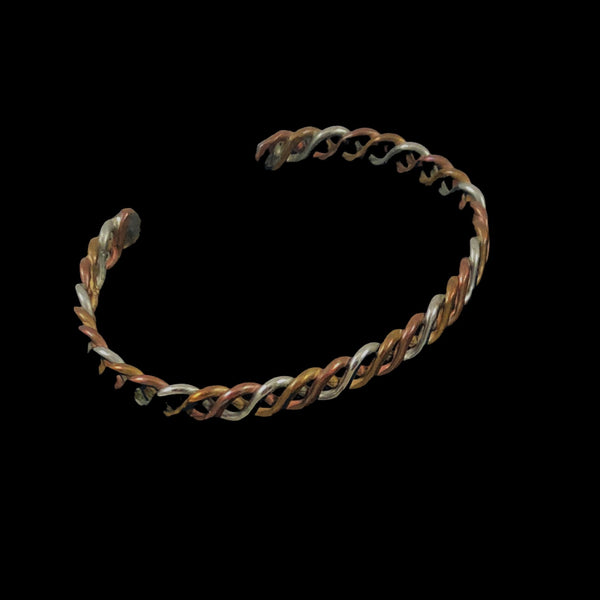 Vintage Copper Cuff Bracelet - Twisted Braided Ropey