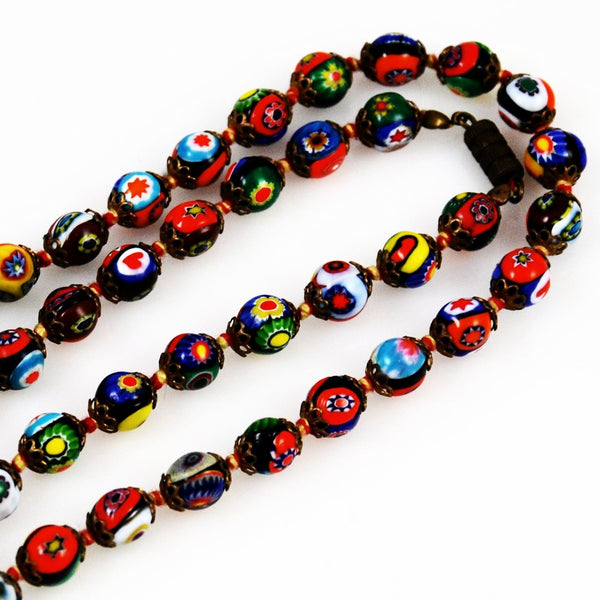 Italian Millefiori Bead Necklace Hand Knotted – Estate Beads & Jewelry