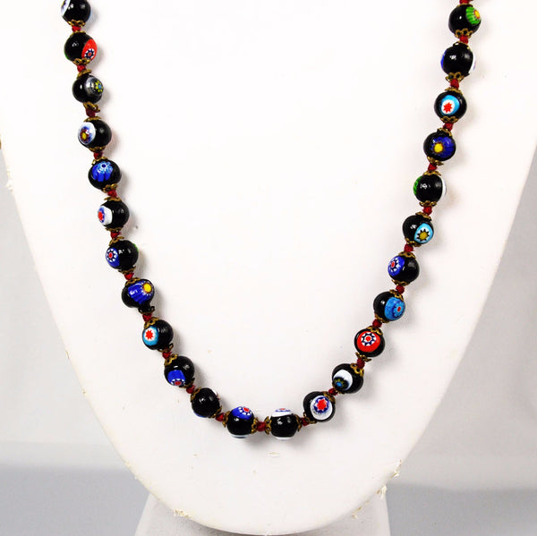 Long Millefiori Glass Rectangle Knotted Beads Necklace 48 inch ( 2 outlet ft )