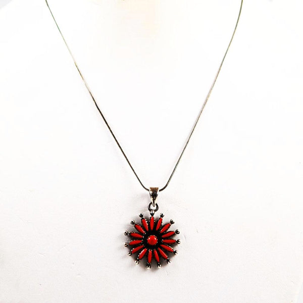 Zuni Red Coral Needlepoint Sterling Necklace Vintage – Estate 