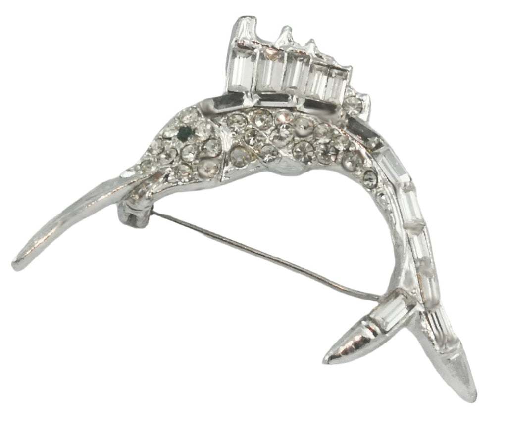 Pave Rhinestone Swordfish or Marlin Brooch Vintage