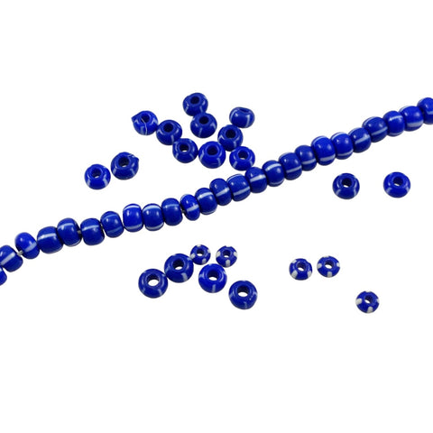 Cobalt Blue & White Venetian Striped Glass Beads (24)