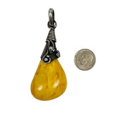 Extra Large Amber Sterling Teardrop Pendant Vintage