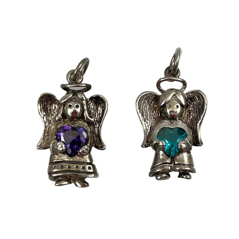 Sterling Silver Angel Charm Amethyst or Aquamarine