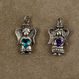 Sterling Silver Angel Charm Amethyst or Aquamarine