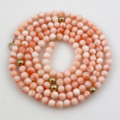 Angel Skin Pink Coral & 14K Gold Long Necklace