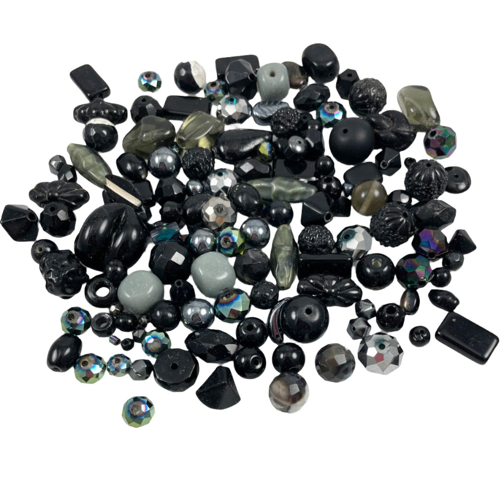 Vintage Black Gray Glass Crystal Bead Mix