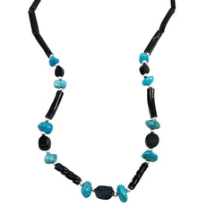 Hawaiian Black Coral & Turquoise Necklace Vintage