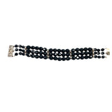 Triple Row Black Glass & Sterling Bracelet