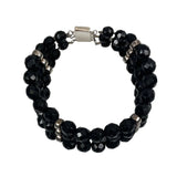 Triple Row Black Glass & Sterling Bracelet