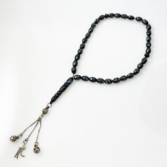 Black Coral Silver Inlay Islamic Prayer Beads