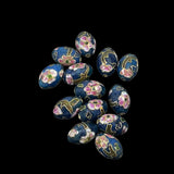 Cloisonne Blue Oval Beads Vintage Chinese