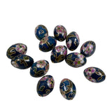 Cloisonne Blue Oval Beads Vintage Chinese