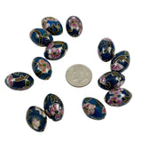 Cloisonne Blue Oval Beads Vintage Chinese