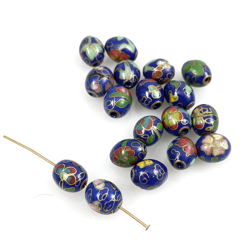 Blue Cloisonne Oval Beads Chinese 10 x 8mm (18)