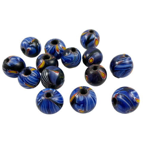 Blue Millefiori Round Glass Beads 16mm Vintage