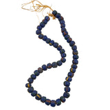 African Cobalt Blue Striped Powder Glass Beads 16mm