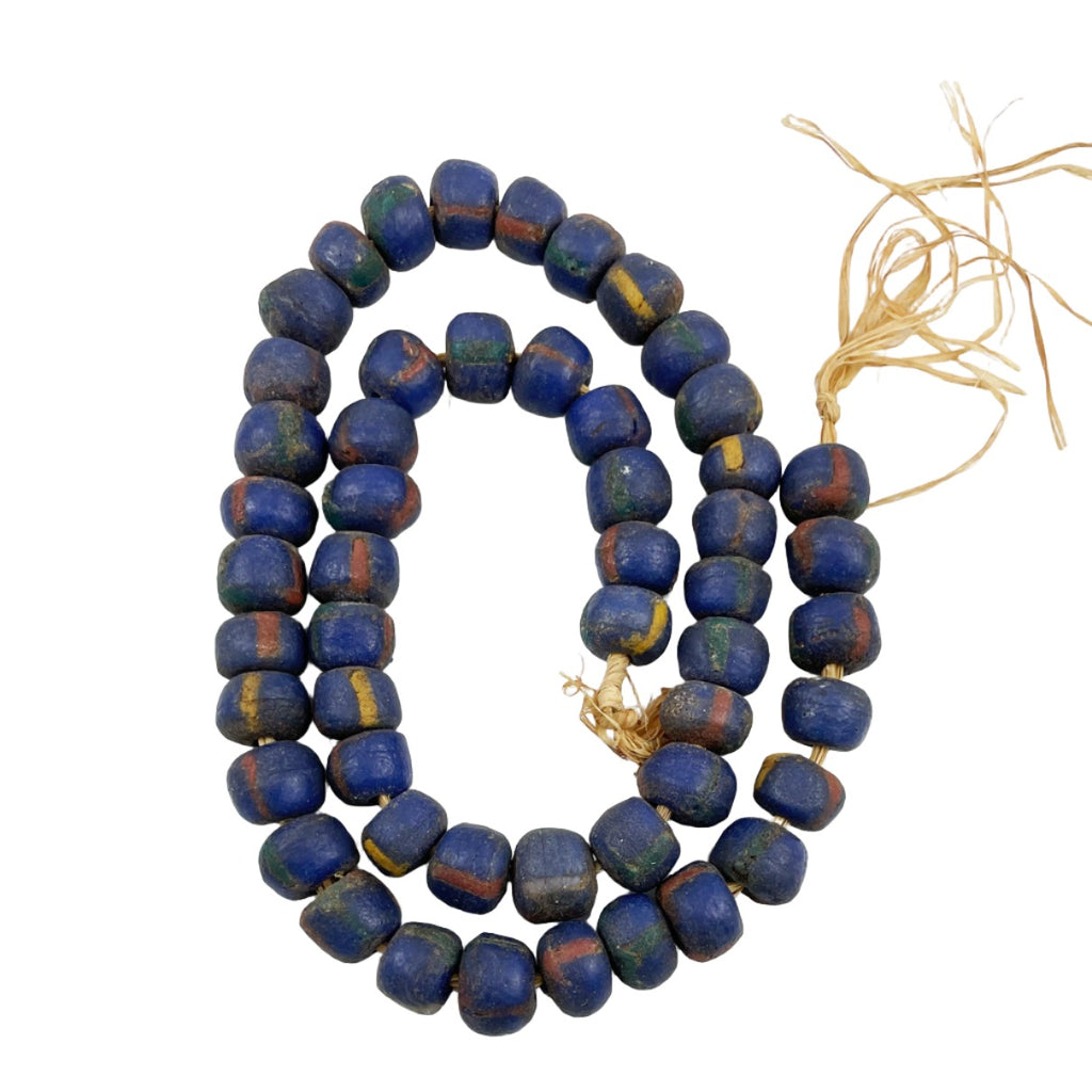 African Cobalt Blue Striped Powder Glass Beads 16mm