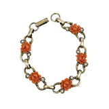 Carved Coral Celluloid Rose Necklace Bracelet Set 1940's