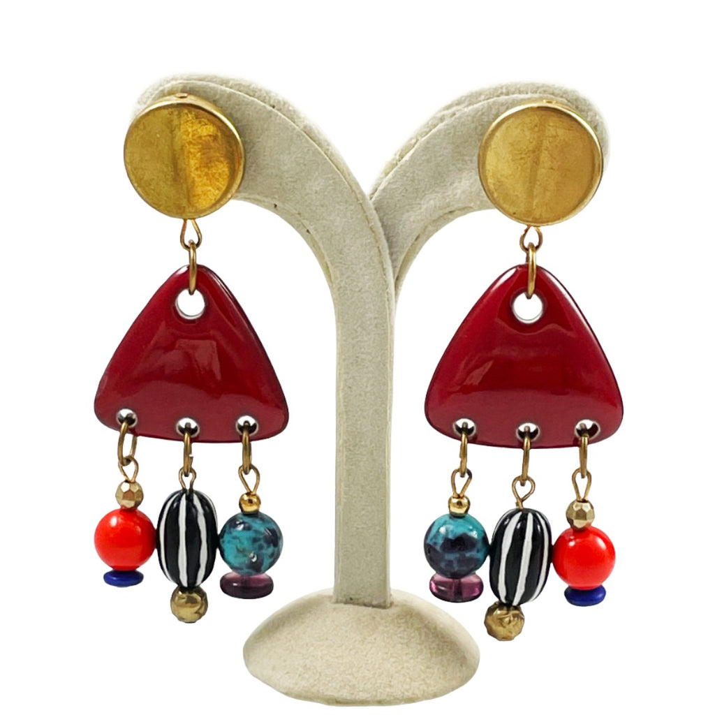 Funky Ceramic Red Beaded Earrings