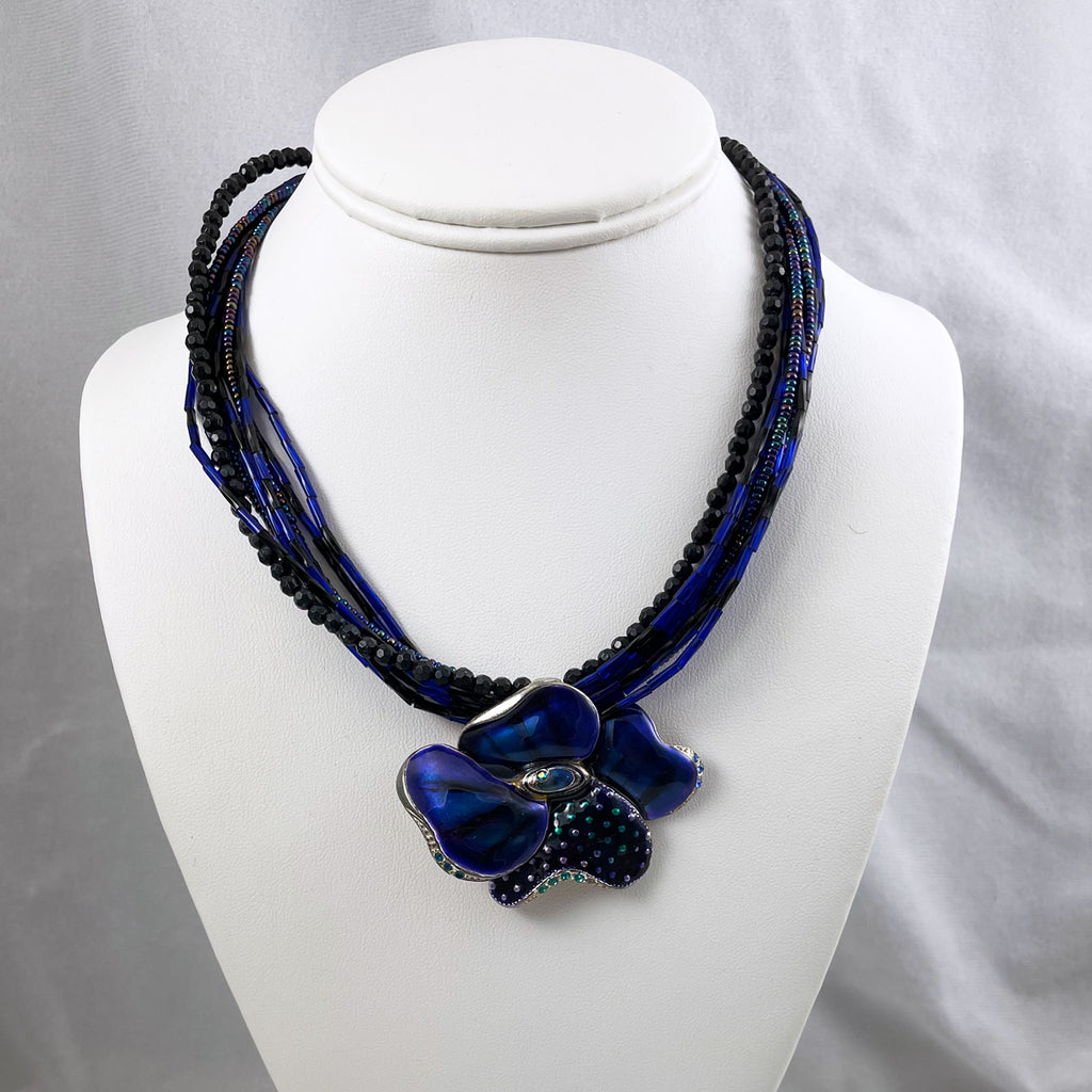 Chico's Blue Enamel Floral Necklace Vintage