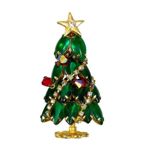 Colorful Rhinestone Christmas Tree Pin Vintage