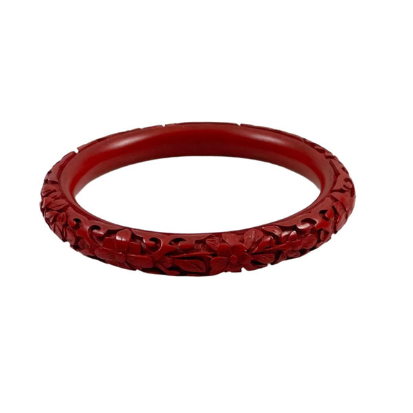 Antique Hand Carved Cinnabar Bangle Bracelet with outlet gold filling