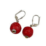 Carved Chinese Cinnabar Earrings Vintage