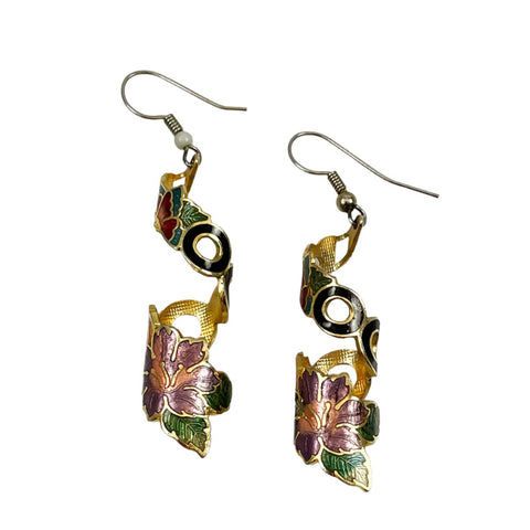 Cloisonne Spiral Dangle Earrings Vintage