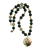 Green Jade & Cloisonne Beaded Necklace Vintage Chinese