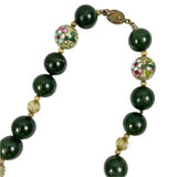 Green Jade & Cloisonne Beaded Necklace Vintage Chinese