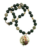 Green Jade & Cloisonne Beaded Necklace Vintage Chinese