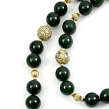 Green Jade & Cloisonne Beaded Necklace Vintage Chinese