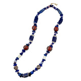 Antique Cobalt Chevron Trade Beads Necklace Blue Red