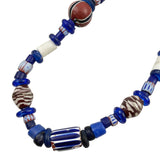 Antique Cobalt Chevron Trade Beads Necklace Blue Red