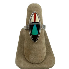 Zuni Inlaid Sterling Ring 7½ by J Cronsis