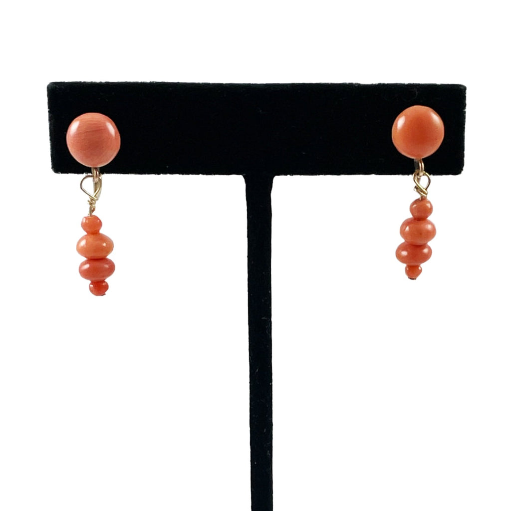 Victorian Salmon Coral 10K Gold Earrings