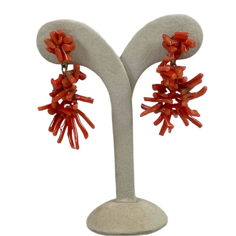 Antique Orange Branch Coral Earrings Screw Backs