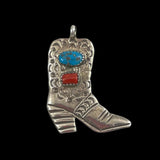 Sterling Silver Cowboy Boot Pendant Coral & Turquoise