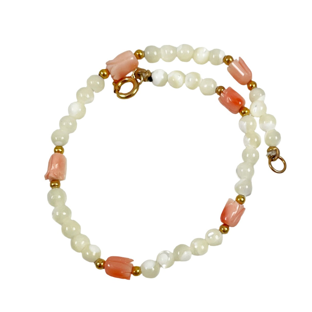 Mother of Pearl Pink Coral Bracelet by Danecraft 14K