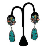 Navajo Turquoise Gemstone Sterling Earrings A Ganado