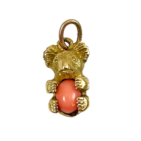 18 CT Gold & Pink Coral Mouse Charm Antique