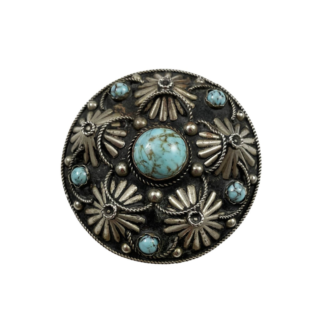 Italian Etruscan Revival Turquoise Glass Brooch