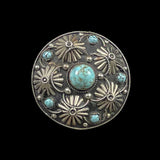 Italian Etruscan Revival Turquoise Glass Brooch